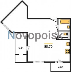 Двухкомнатная квартира 53.7 м²